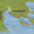 Mapa polostrova Sithonia s mestami